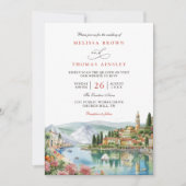 Illustrated Lake Como Italy Modern QR Code Wedding 招待状 (正面)