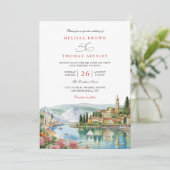 Illustrated Lake Como Italy Modern QR Code Wedding 招待状 (スタンド正面)