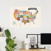 Illustrated Map of America 24 x 36" Wall Poster ポスター (ホームオフィス)