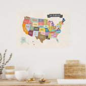 Illustrated Map of America 24 x 36" Wall Poster ポスター (キッチン)
