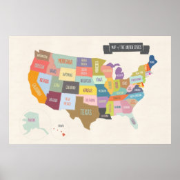 Illustrated Map of America 24 x 36" Wall Poster ポスター