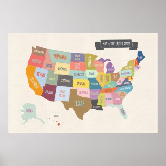 Illustrated Map of America 24 x 36" Wall Poster ポスター (正面)