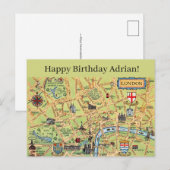 Illustrated Map of London Birthday Posrcard ポストカード (正面/裏面)