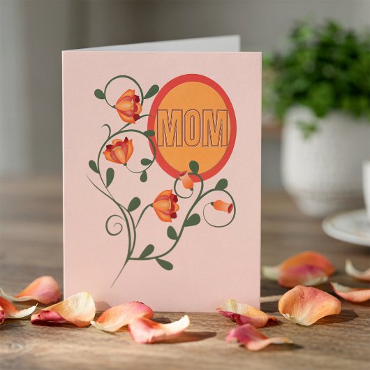 Illustrated Peach Simple Mothers Day Photo Card カード