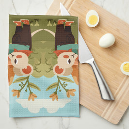 Illustrated picnic scene with animals キッチンタオル