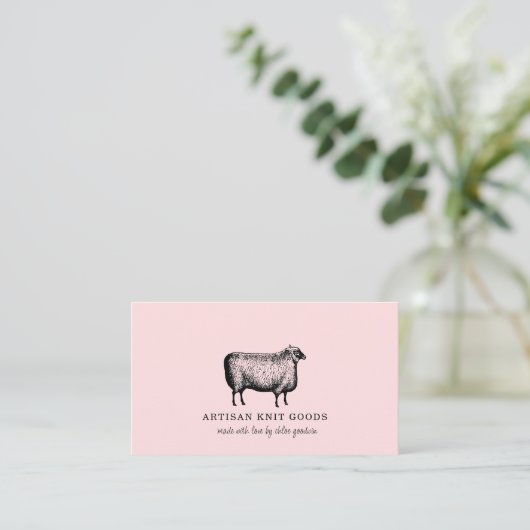 Illustrated Sheep Knitting Pink Business 名刺 (スタンド正面)