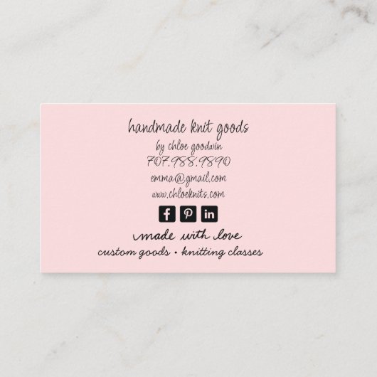 Illustrated Sheep Knitting Pink Business 名刺 (裏面)