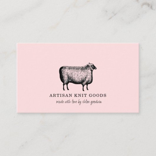 Illustrated Sheep Knitting Pink Business 名刺 (正面)
