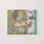Illustrated Spring Bunny in Garden ジグソーパズル (横)