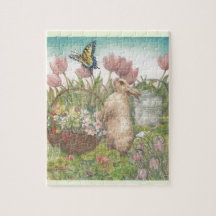 Illustrated Spring Bunny in Garden
