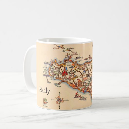 Illustrated Vintage Map of Sicily Mug コーヒーマグカップ (正面左)
