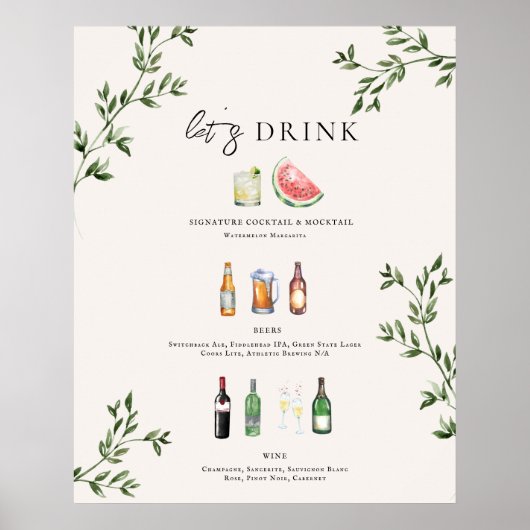 Illustrated Wedding Bar Menu Poster ポスター (正面)