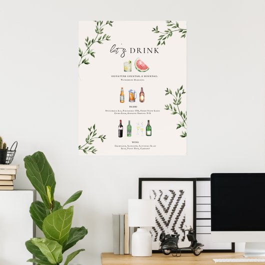 Illustrated Wedding Bar Menu Poster ポスター (ホームオフィス)