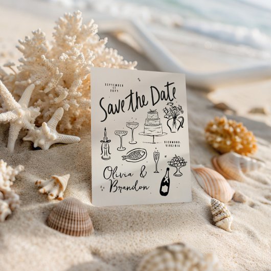 Illustrated Whimsical Hand-Drawn Wedding セーブザデート