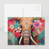 Illustration bunter Elefant mit Blumen ポストカード (正面/裏面)