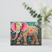 Illustration bunter Elefant mit Blumen ポストカード (スタンド正面)