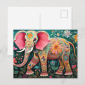Illustration bunter Elefant mit Blumen ポストカード (正面/裏面)
