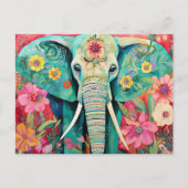 Illustration bunter Elefant mit Blumen ポストカード (正面)
