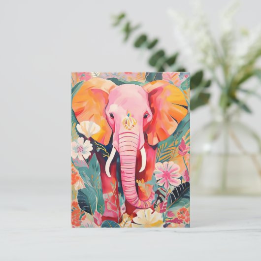Illustration bunter Elefant mit Blumen ポストカード (スタンド正面)