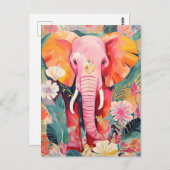 Illustration bunter Elefant mit Blumen ポストカード (正面/裏面)