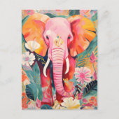 Illustration bunter Elefant mit Blumen ポストカード (正面)