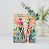 Illustration bunter Elefant mit Blumen pastel ポストカード (スタンド正面)
