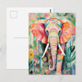 Illustration bunter Elefant mit Blumen pastel ポストカード (正面/裏面)