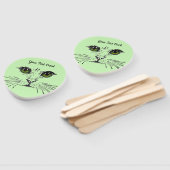 Illustration Cat Face Vibrant Eyes Whiskers Green ハンドファン (組立なし)