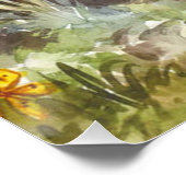 Illustration Cute Kitten Garden Butterfly Flowers ポスター (コーナー)