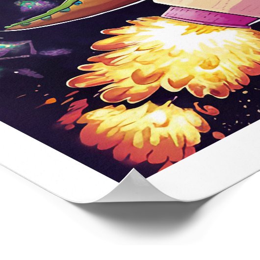 Illustration Dinosaure naviguant dans l'Espace ポスター (角)