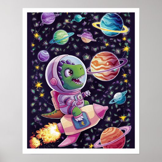 Illustration Dinosaure naviguant dans l'Espace ポスター (正面)