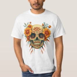 Illustration d'un Crâne de Fête des Morts avec Fle Tシャツ