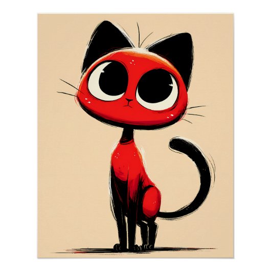 Illustration einer Fantasie Katze mit großen Augen ポスター (正面)