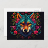 Illustration eines mystischen Wolfes mit Blumen ポストカード (正面/裏面)