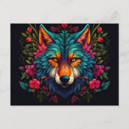 Illustration eines mystischen Wolfes mit Blumen ポストカード