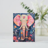 Illustration Elefant mit Blumen ポストカード (スタンド正面)