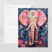 Illustration Elefant mit Blumen ポストカード (正面/裏面)