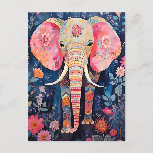 Illustration Elefant mit Blumen ポストカード (正面)