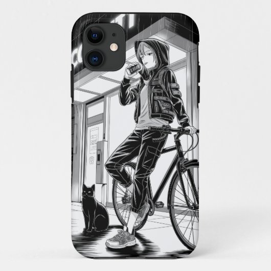 Illustration Manga Monochrome - Fille Cyberpunk Case-Mate iPhoneケース (裏面)