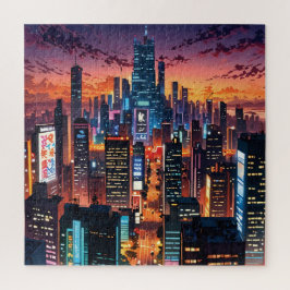 Illustration of a big city at night ジグソーパズル