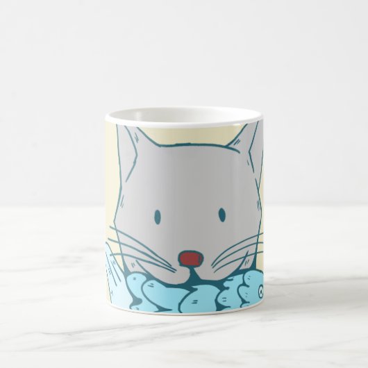 Illustration of a cat eating fish. コーヒーマグカップ (中央)