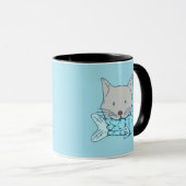Illustration of a cat eating fish. マグカップ (正面右)