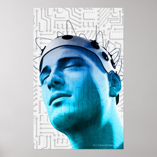Illustration of a man wearing a cap of electrodes ポスター (正面)