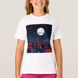 Illustration of a peaceful night town tシャツ