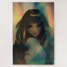 Illustration of Anime Style Girl in Rainbow Light