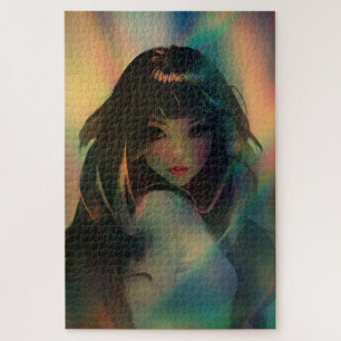 Illustration of Anime Style Girl in Rainbow Light ジグソーパズル