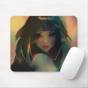 Illustration of Anime Style Girl in Rainbow Light マウスパッド