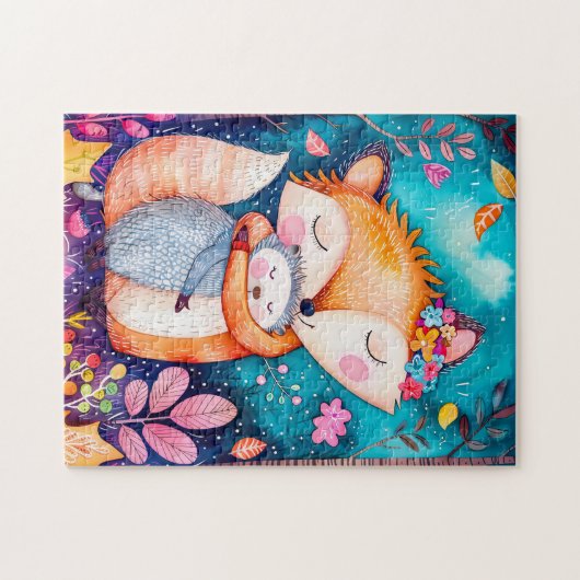 Illustration of fox hugging hedgehog in forest. ジグソーパズル (横)