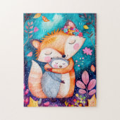 Illustration of fox hugging hedgehog in forest. ジグソーパズル (縦)