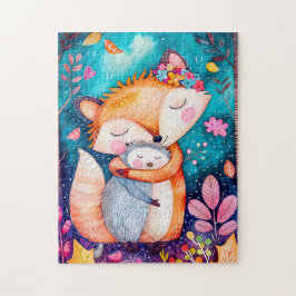 Illustration of fox hugging hedgehog in forest. ジグソーパズル